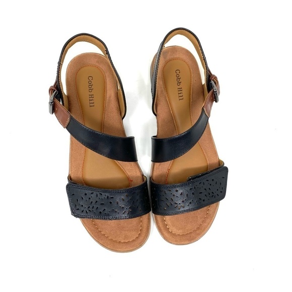 Women’s Cobb Hill Zion 2 Piece Leather Sandals Black WIDE - Picture 4 of 8